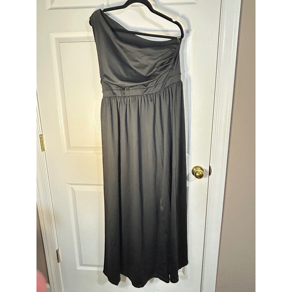 One Shoulder Maxi Dress Women XL Black Formal High Slit Glam Modern Evening Gala